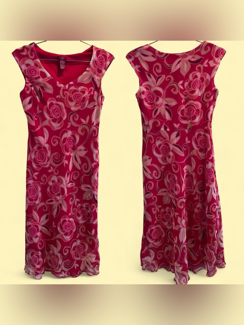 Vintage Sangria Size 10 Pink & Red Floral Rose Print Dress